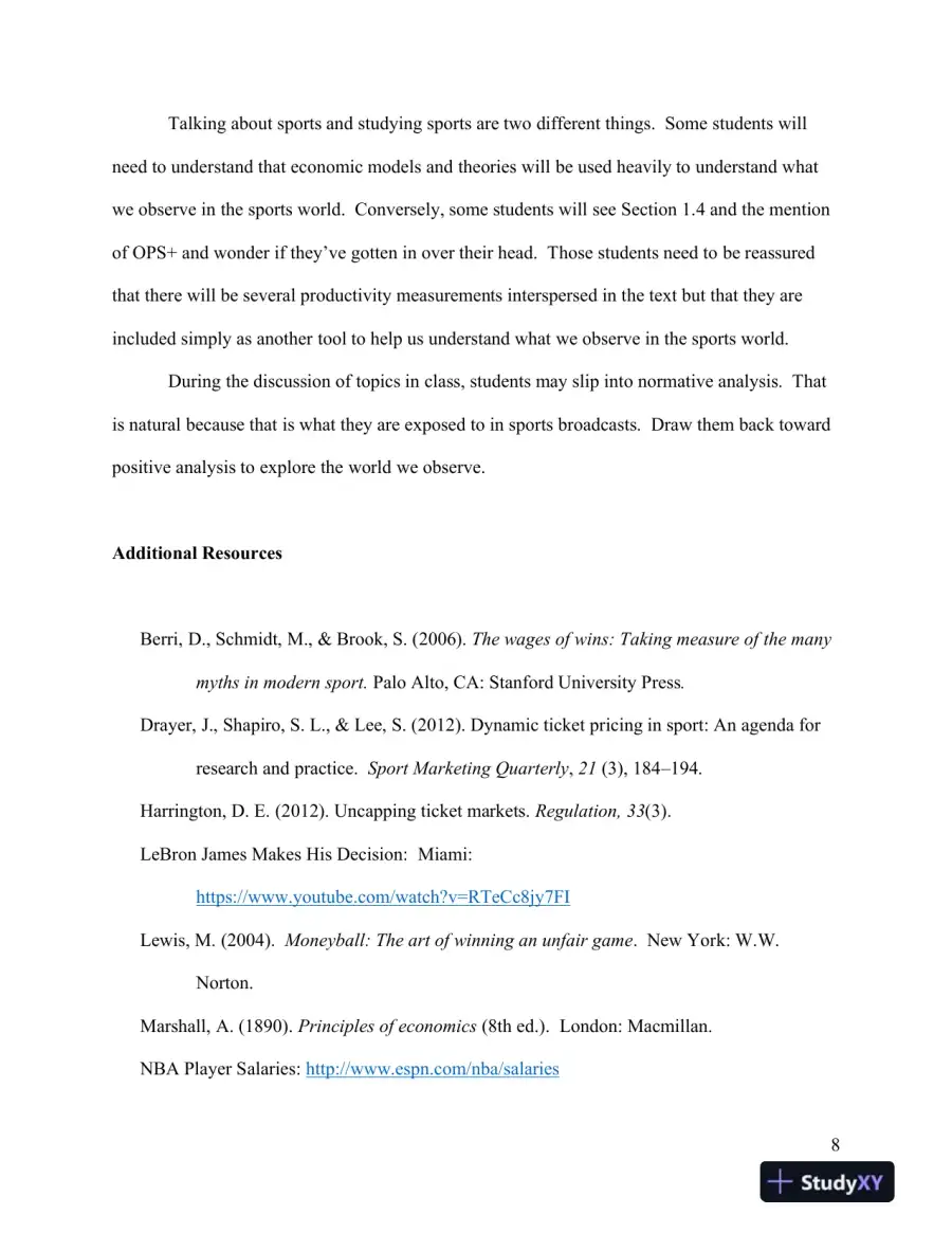 Class Notes For Sports Economics, 1st Edition, page 9