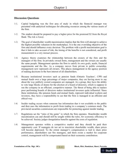 Foundations of Financial Management Tenth Canadian Edition Solution Manual - Page 1 preview image