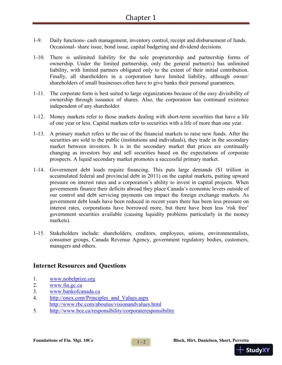 Foundations of Financial Management Tenth Canadian Edition Solution Manual, page 3