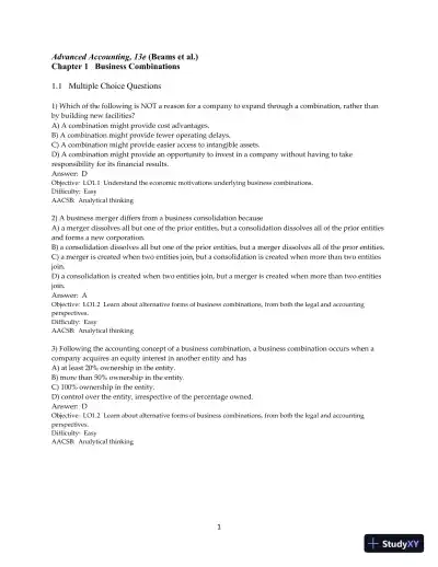 Test Bank for Advanced Accounting, 13th Edition - Page 1 preview image