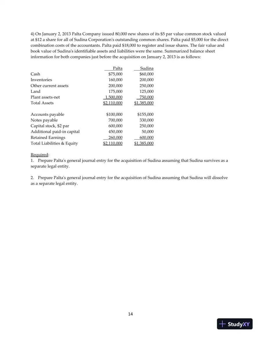 Test Bank for Advanced Accounting, 13th Edition, page 15