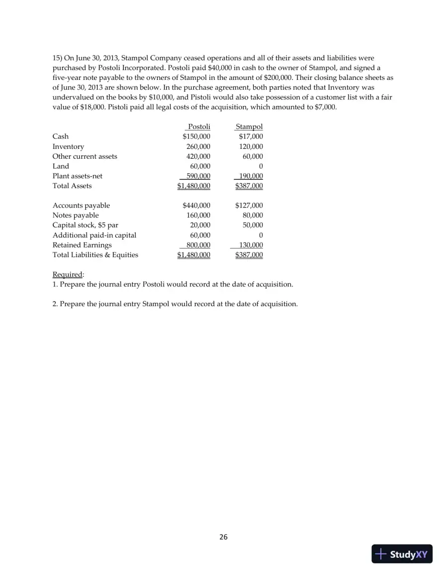Test Bank for Advanced Accounting, 13th Edition, page 27