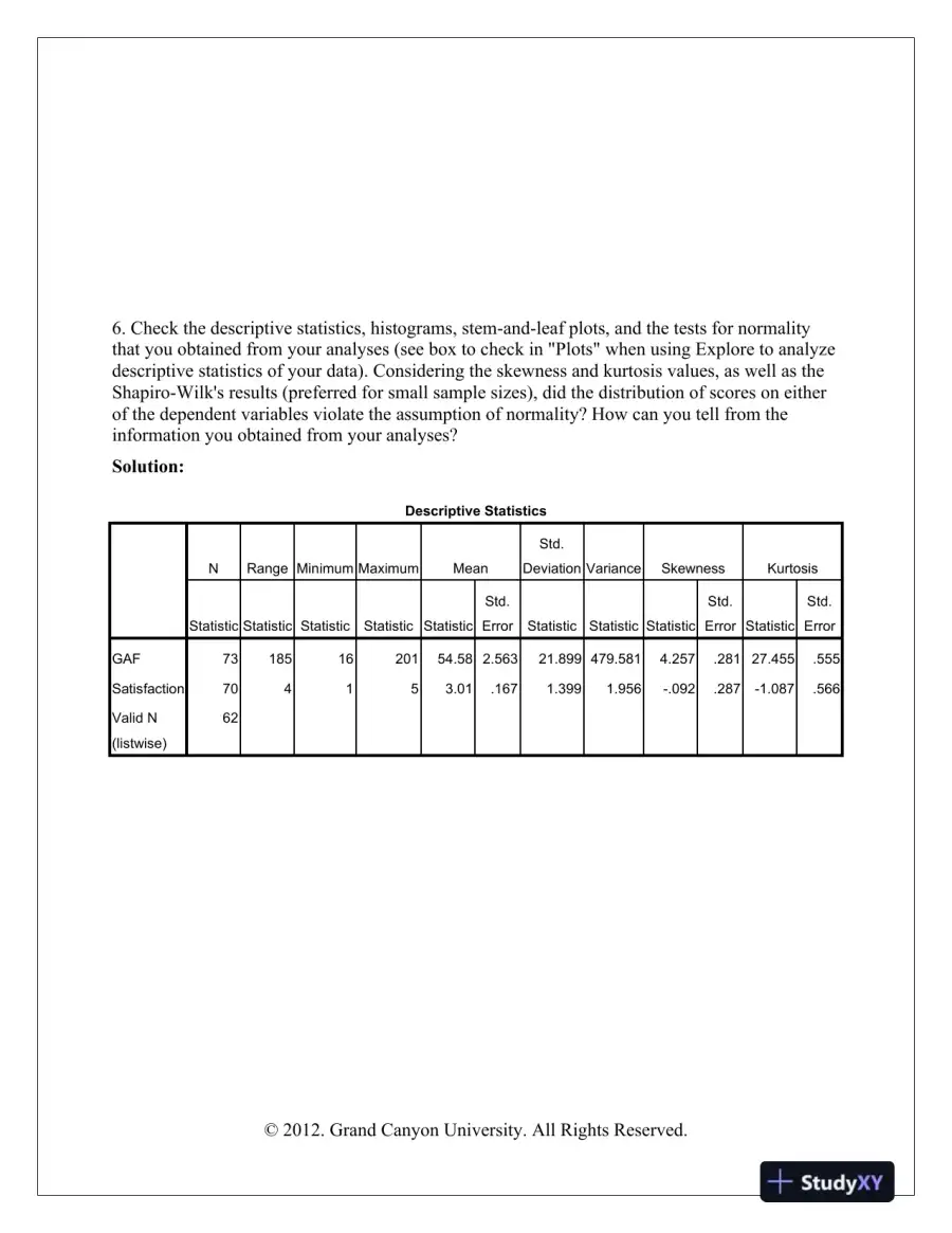 Data Screening and Analysis of GAF Scores and Consumer Satisfaction Across Health Agencies � Grand Canyon University, page 4