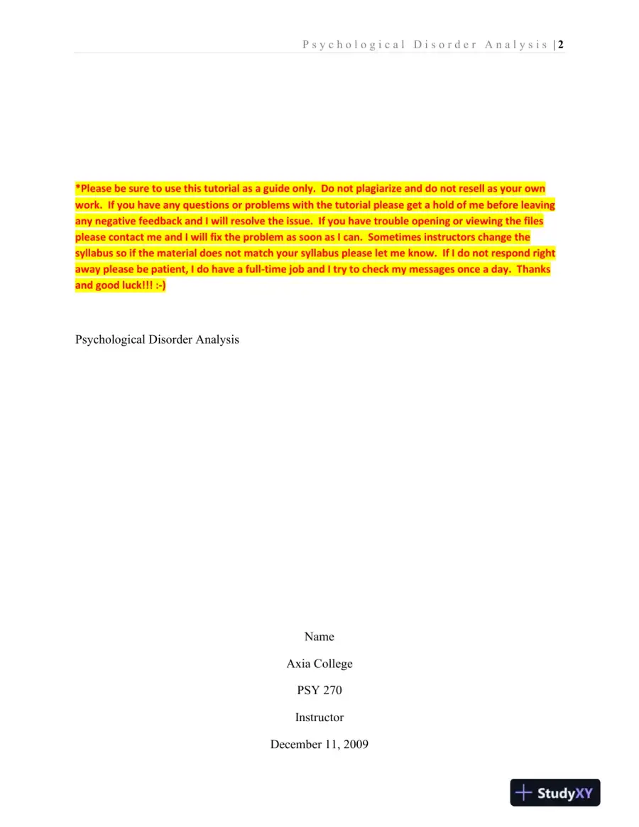 PSY 270 Psychological Disorder Analysis Axia College, page 3
