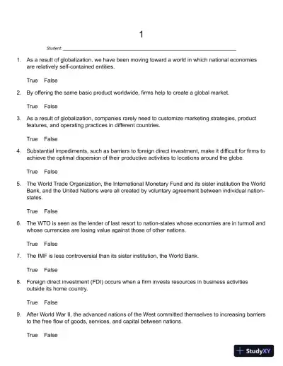 Global Business Today 9th Edition Test Bank - Page 1 preview image