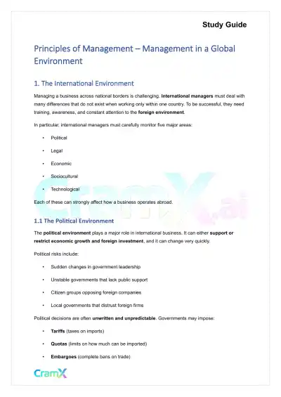 Principles of Management - Management in a Global Environment - Page 1 preview image