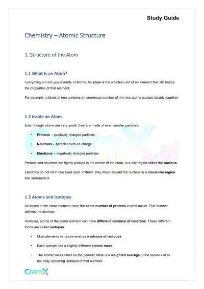 Chemistry - Atomic Structure - Page 1 preview image