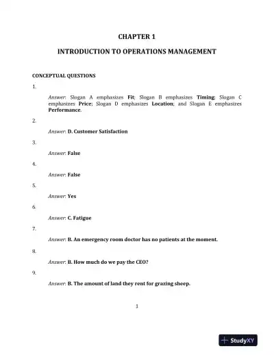 Solution Manual for Operations Management, 2nd Edition - Page 1 preview image