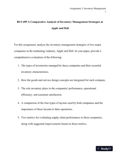 BUS 499 A Comparative Analysis of Inventory Management Strategies at Apple and Dell - Page 1 preview image