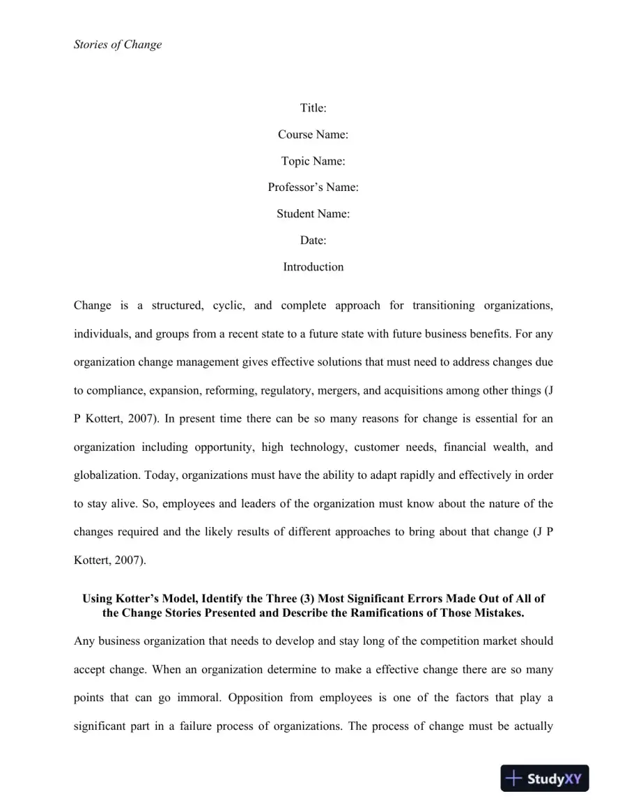 Analyzing Organizational Change: Errors, Strategies, and Leadership Approaches, page 3