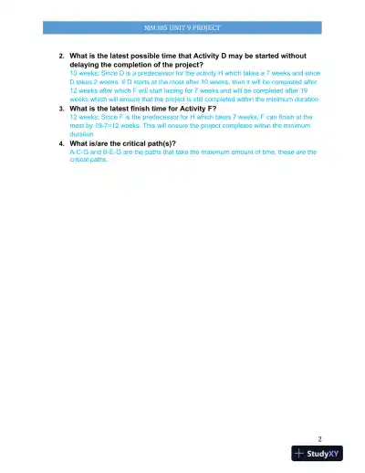 MM305 UNIT 9 Project: Project Analysis and Forecasting: Application of Decision Models, Statistical Methods, and Optimization Techniques - Page 3 preview image