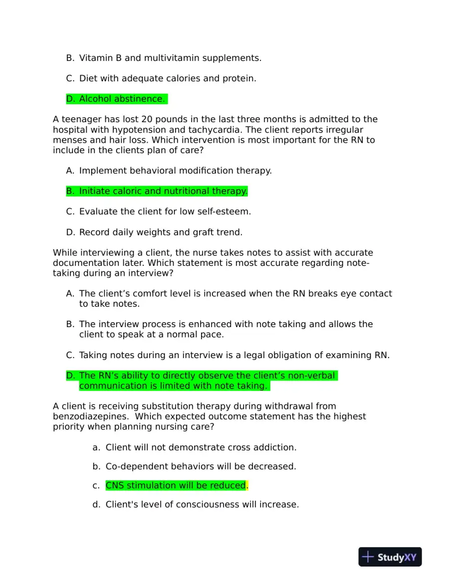 2019 ATI RN Mental Health Test Bank Version 1 to Version 3 With Answers (361 Solved Questions), page 10