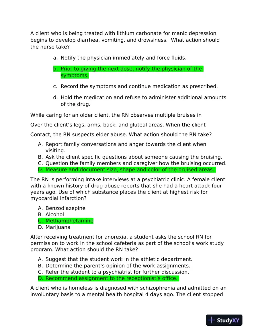 2019 ATI RN Mental Health Test Bank Version 1 to Version 3 With Answers (361 Solved Questions), page 11