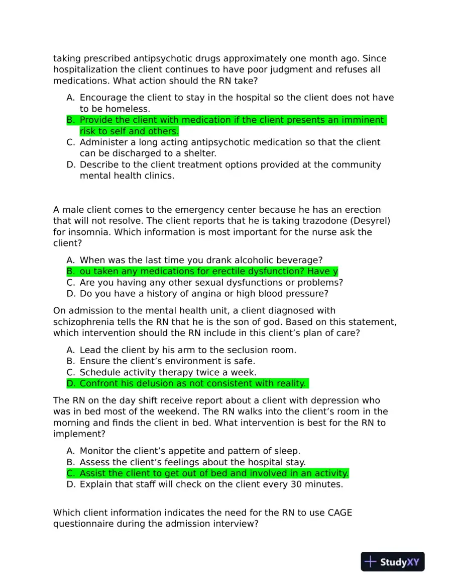 2019 ATI RN Mental Health Test Bank Version 1 to Version 3 With Answers (361 Solved Questions), page 12