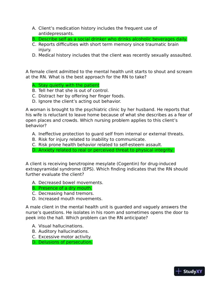 2019 ATI RN Mental Health Test Bank Version 1 to Version 3 With Answers (361 Solved Questions), page 13