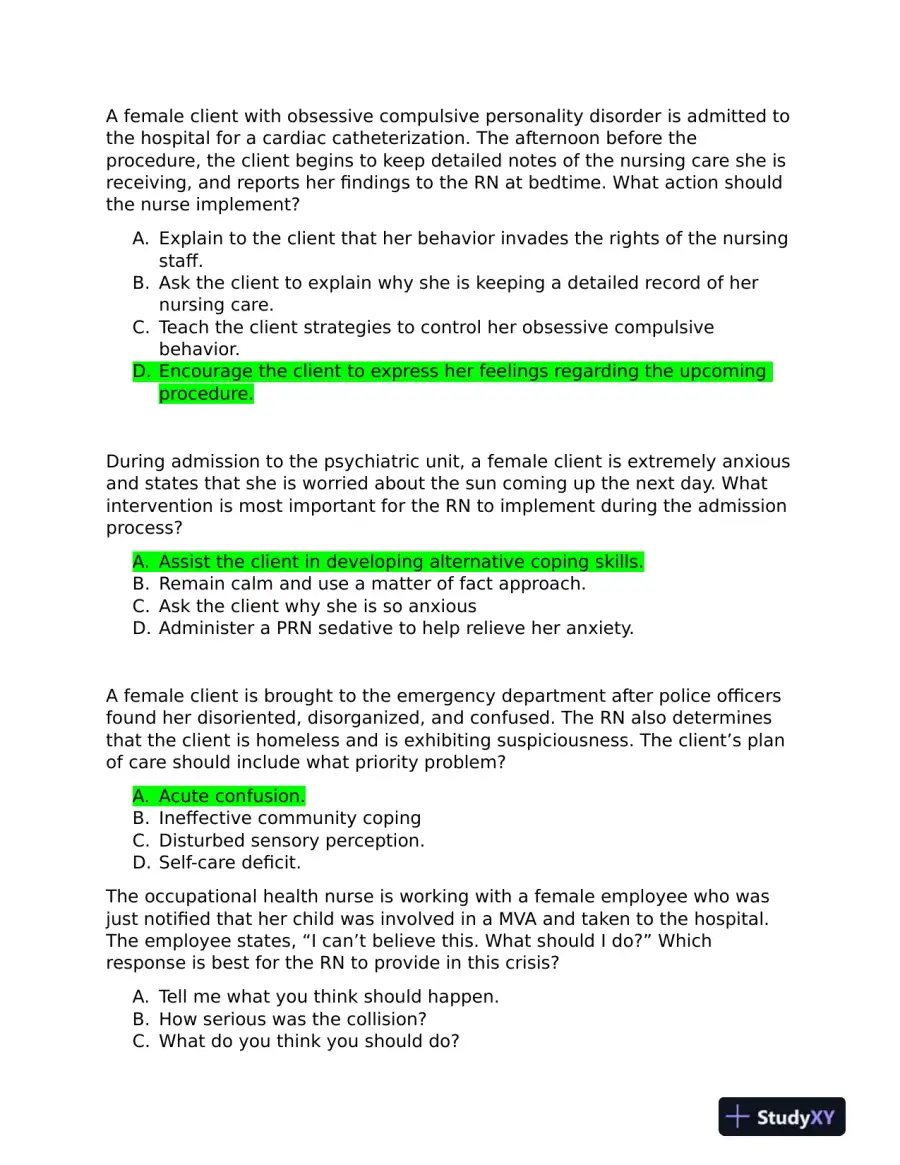 2019 ATI RN Mental Health Test Bank Version 1 to Version 3 With Answers (361 Solved Questions), page 14