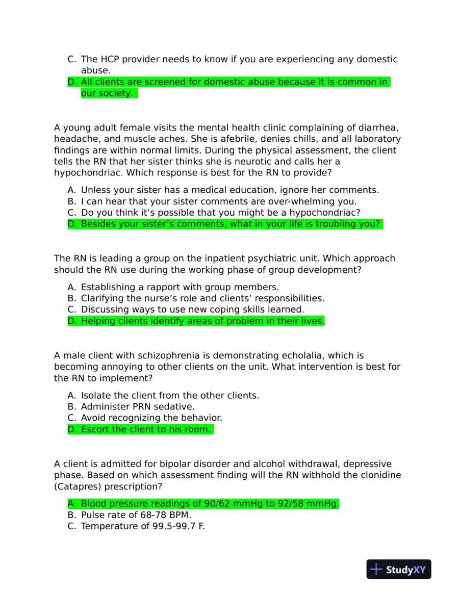2019 ATI RN Mental Health Test Bank Version 1 to Version 3 With Answers (361 Solved Questions), page 16