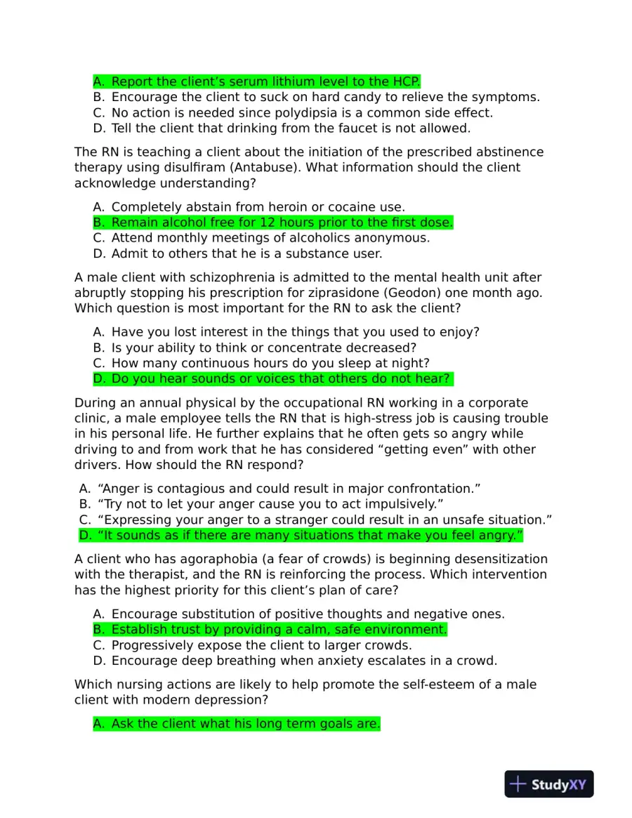 2019 ATI RN Mental Health Test Bank Version 1 to Version 3 With Answers (361 Solved Questions), page 3