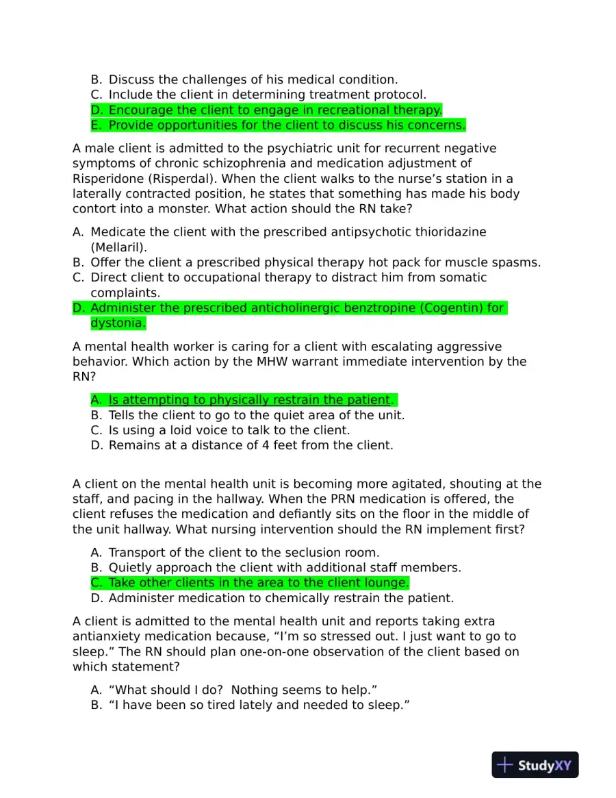 2019 ATI RN Mental Health Test Bank Version 1 to Version 3 With Answers (361 Solved Questions), page 4