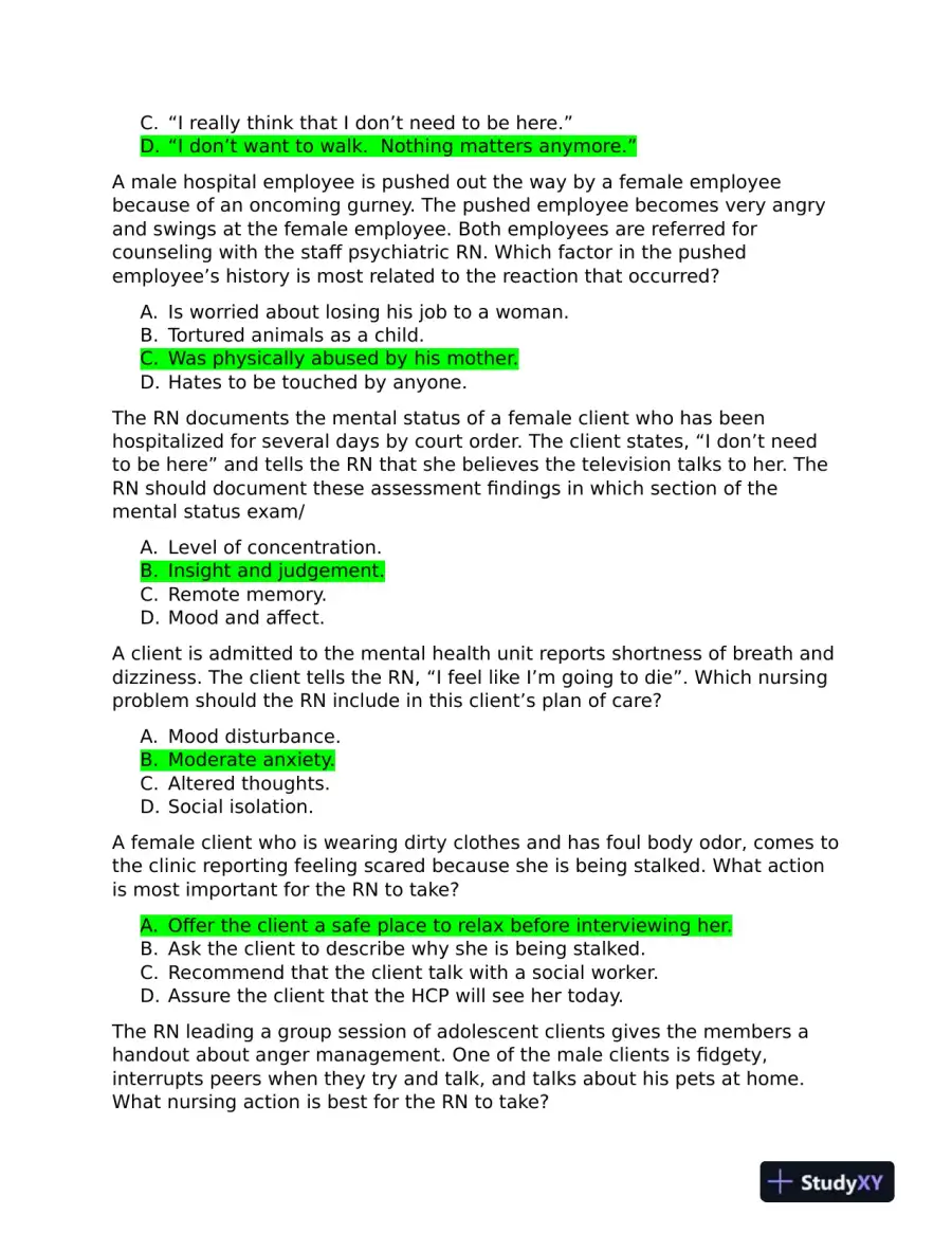 2019 ATI RN Mental Health Test Bank Version 1 to Version 3 With Answers (361 Solved Questions), page 5
