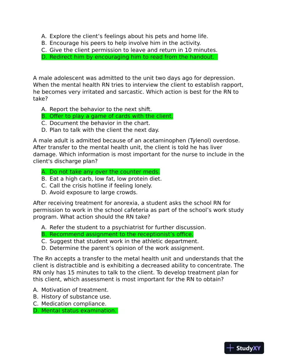 2019 ATI RN Mental Health Test Bank Version 1 to Version 3 With Answers (361 Solved Questions), page 6