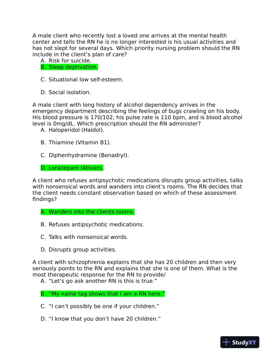 2019 ATI RN Mental Health Test Bank Version 1 to Version 3 With Answers (361 Solved Questions), page 7