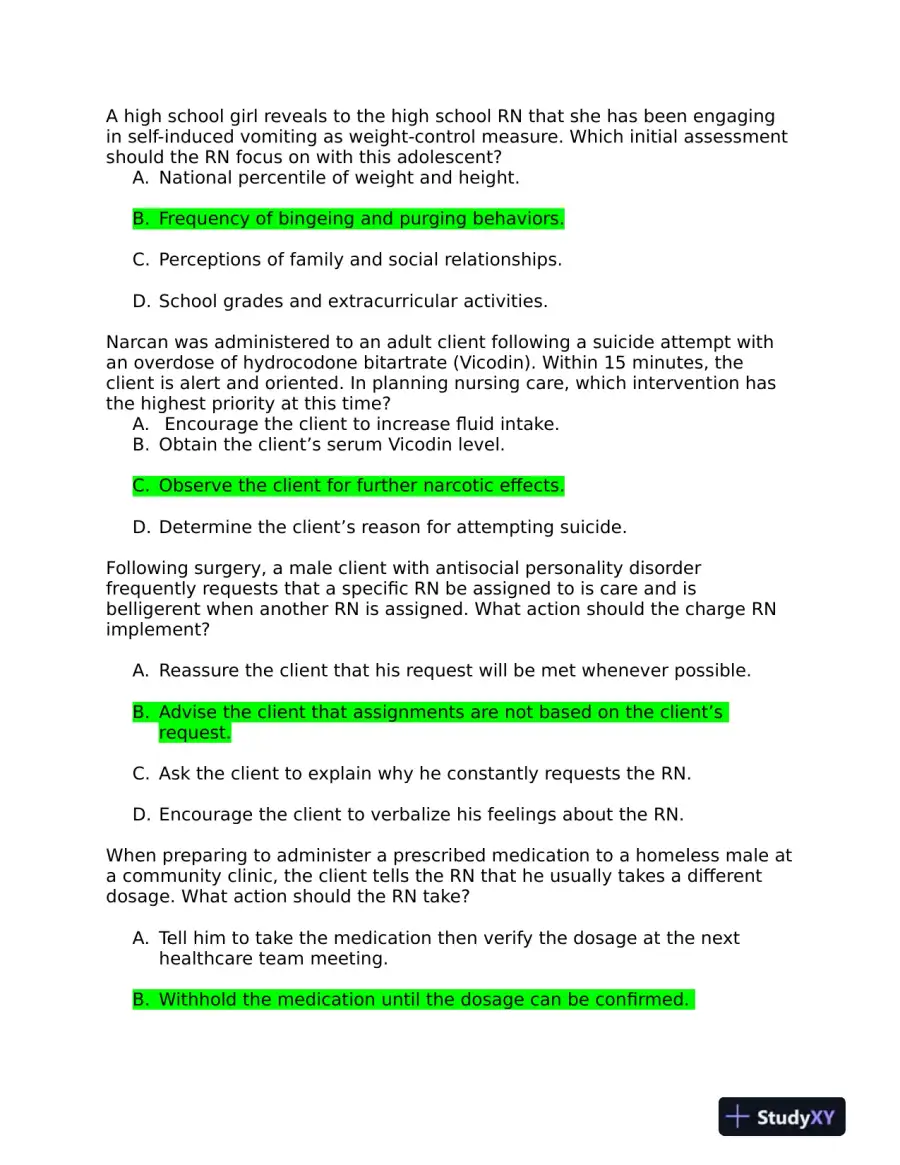 2019 ATI RN Mental Health Test Bank Version 1 to Version 3 With Answers (361 Solved Questions), page 8