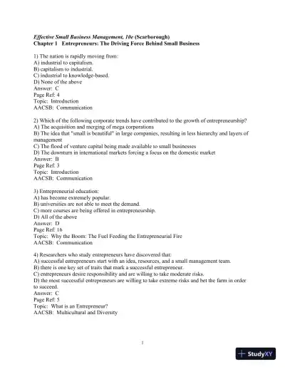 Test Bank For Effective Small Business Management, 10th Edition - Page 1 preview image