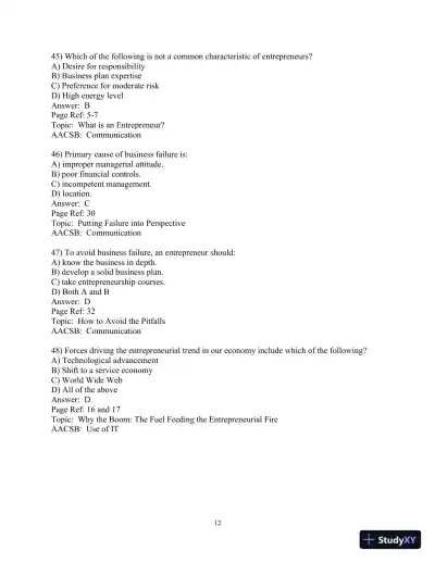 Test Bank For Effective Small Business Management, 10th Edition - Page 13 preview image