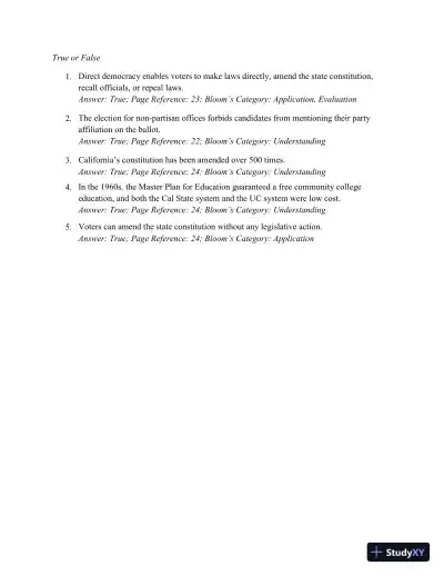 Test Bank for California Government and Politics Today, 15th Edition - Page 10 preview image