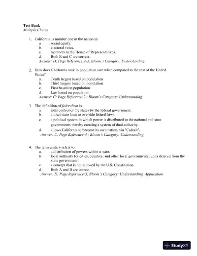 Test Bank for California Government and Politics Today, 15th Edition - Page 3 preview image