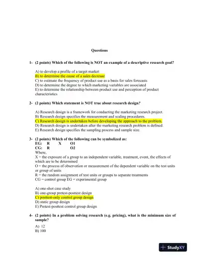 Marketing Research Final Exam - Page 3 preview image