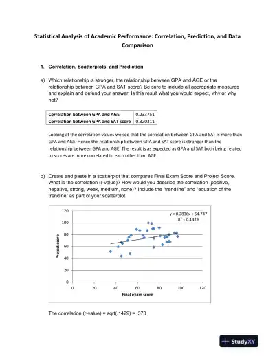 Statistical Analysis of Academic Performance: Correlation, Prediction, and Data Comparison - Page 1 preview image