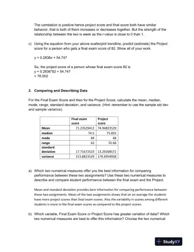 Statistical Analysis of Academic Performance: Correlation, Prediction, and Data Comparison - Page 3 preview image