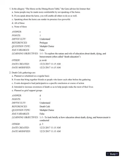 Test Bank For Death and Dying, Life and Living , 8th Edition - Page 1 preview image