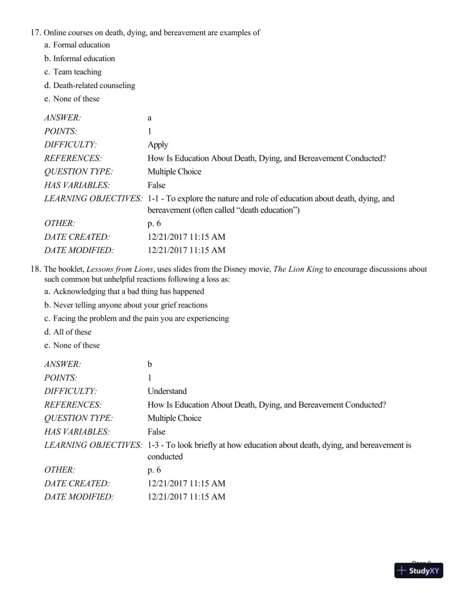 Test Bank For Death and Dying, Life and Living , 8th Edition, page 10