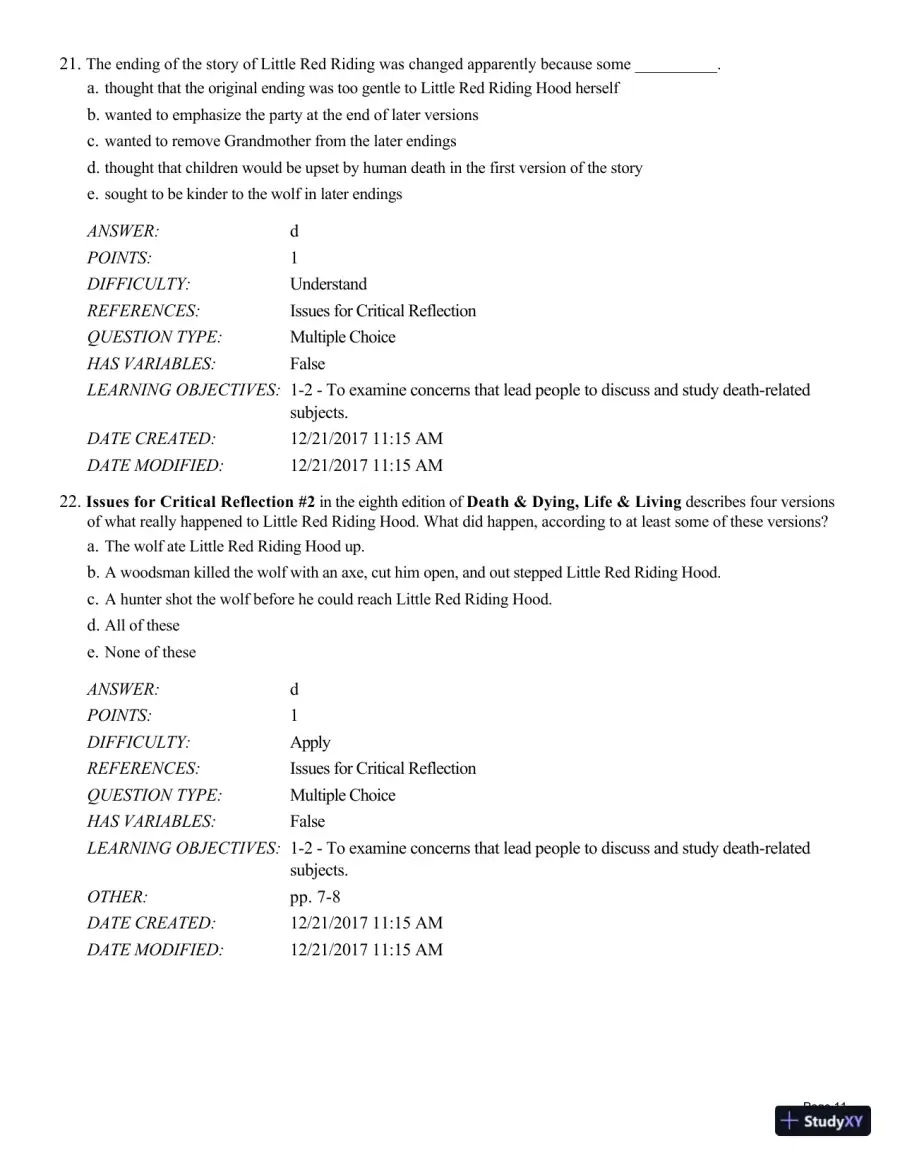 Test Bank For Death and Dying, Life and Living , 8th Edition, page 12