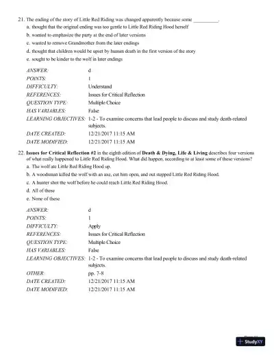Test Bank For Death and Dying, Life and Living , 8th Edition - Page 12 preview image