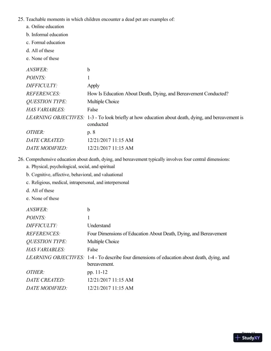 Test Bank For Death and Dying, Life and Living , 8th Edition, page 14