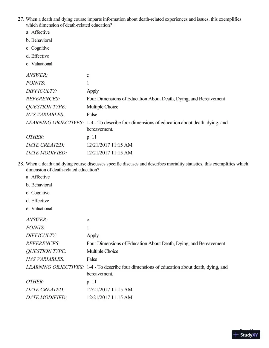 Test Bank For Death and Dying, Life and Living , 8th Edition, page 15