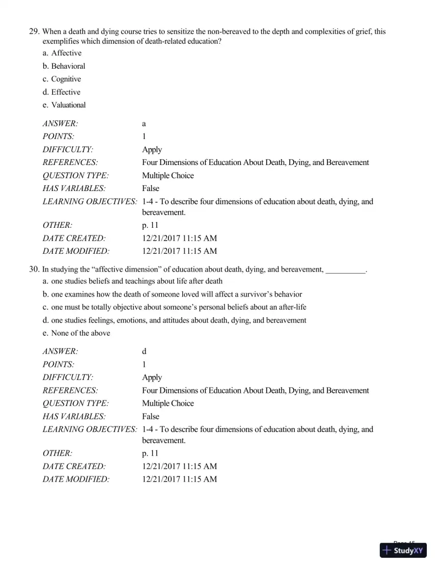 Test Bank For Death and Dying, Life and Living , 8th Edition, page 16