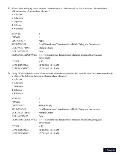 Test Bank For Death and Dying, Life and Living , 8th Edition - Page 18 preview image