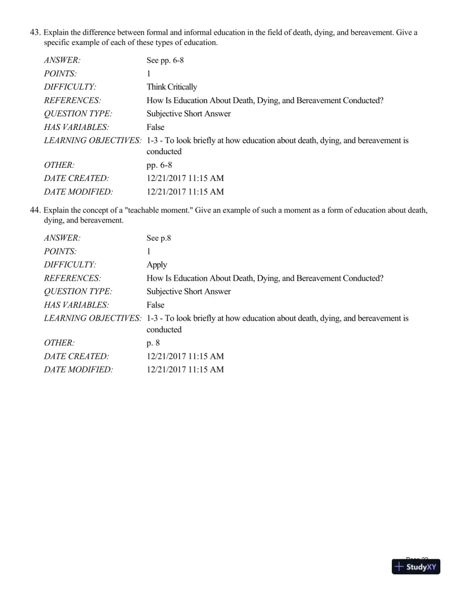Test Bank For Death and Dying, Life and Living , 8th Edition, page 23