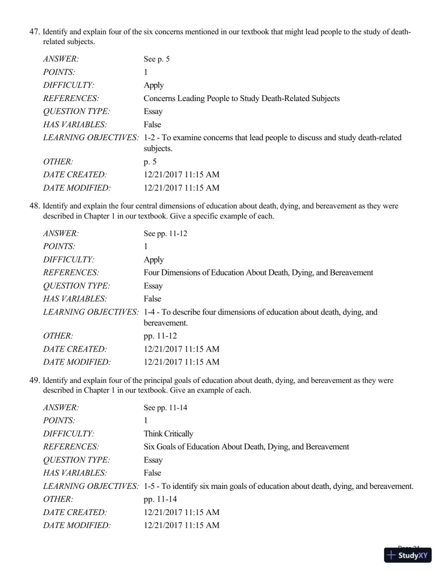 Test Bank For Death and Dying, Life and Living , 8th Edition, page 25