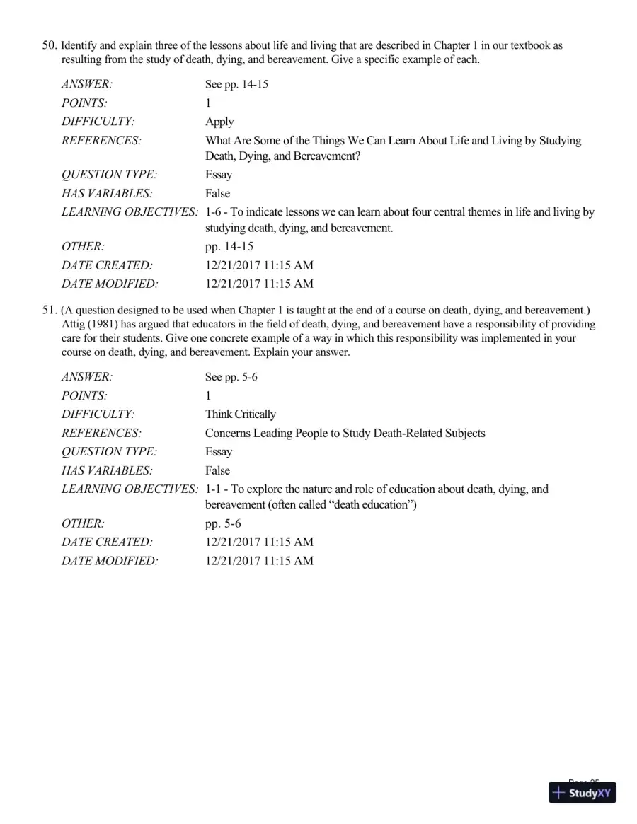 Test Bank For Death and Dying, Life and Living , 8th Edition, page 26
