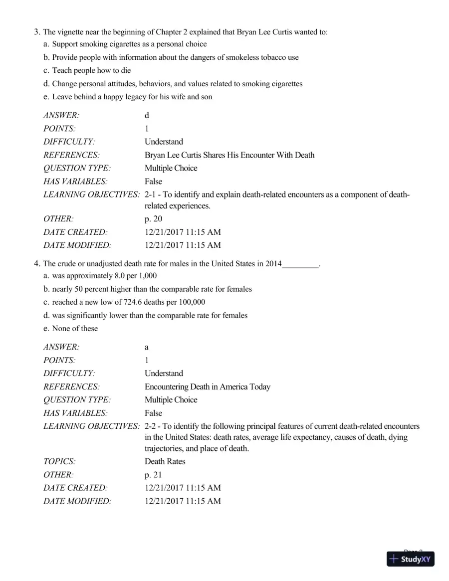 Test Bank For Death and Dying, Life and Living , 8th Edition, page 28