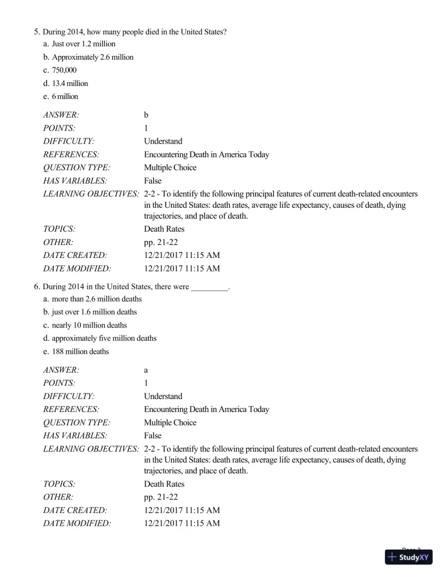 Test Bank For Death and Dying, Life and Living , 8th Edition, page 29