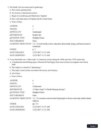 Test Bank For Death and Dying, Life and Living , 8th Edition - Page 3 preview image