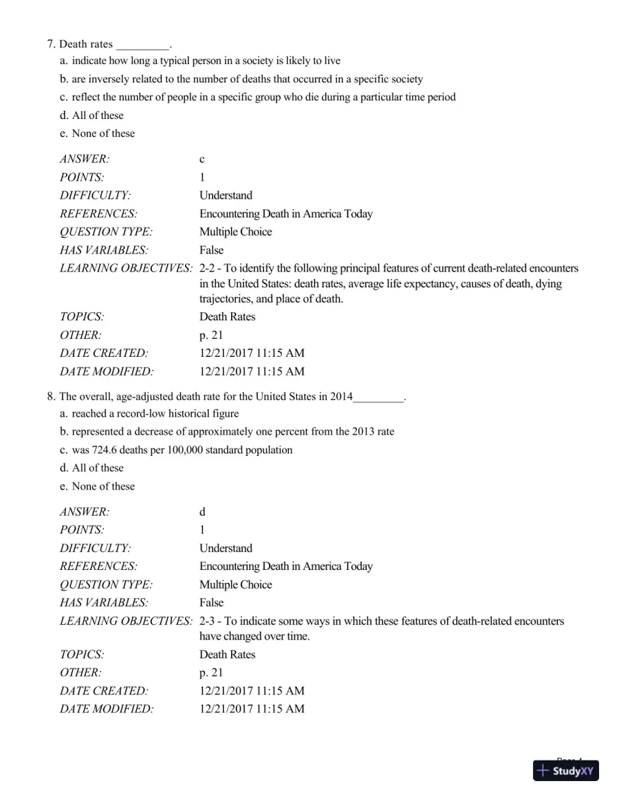 Test Bank For Death and Dying, Life and Living , 8th Edition, page 30