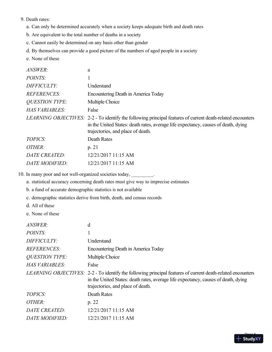 Test Bank For Death and Dying, Life and Living , 8th Edition, page 31
